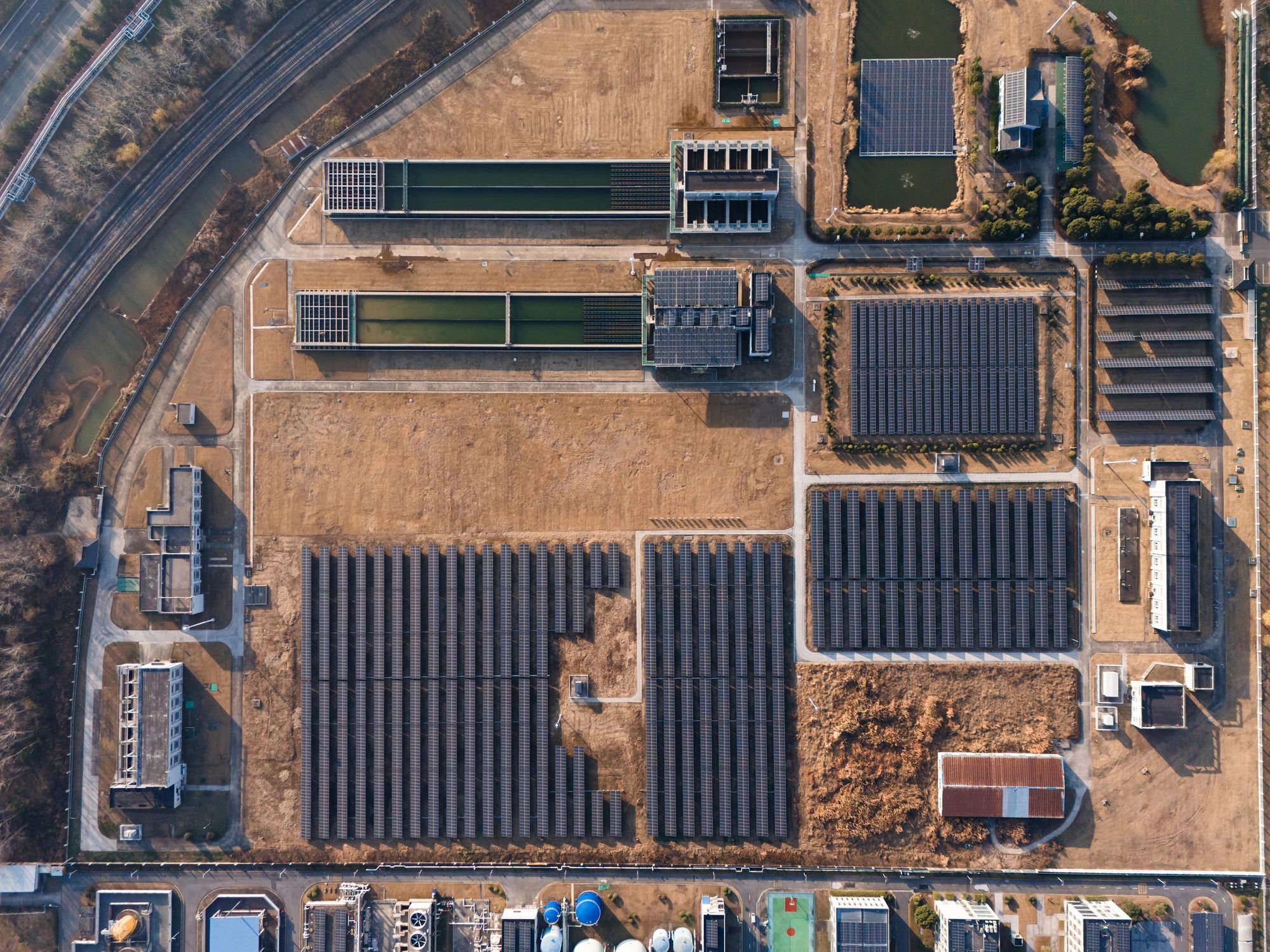 Aerial view of a utility-scale solar farm